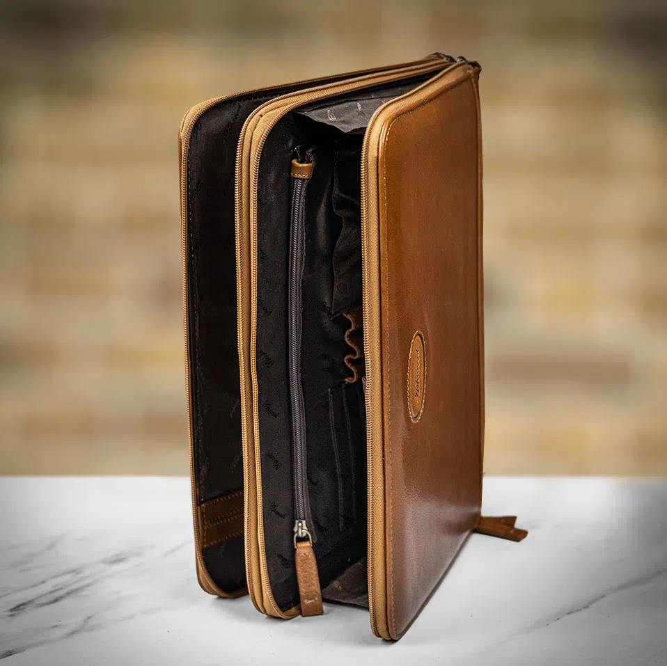 Ashwood A4 Double Zip Leather Tablet Folio
